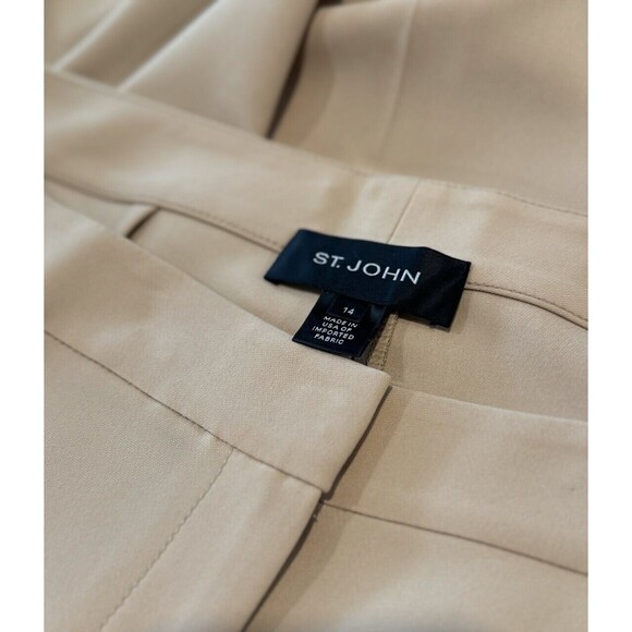 St John Women Dress Pants Beige Wide Leg Trouser High Waisted Preppy Size 14 - Picture 3 of 10
